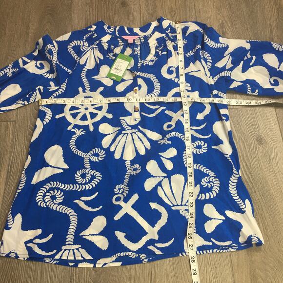 NWT Lilly Pulitzer Womens Elsa Top Schooner Blue Dock Hopper Silk Blouse L - Picture 6 of 7
